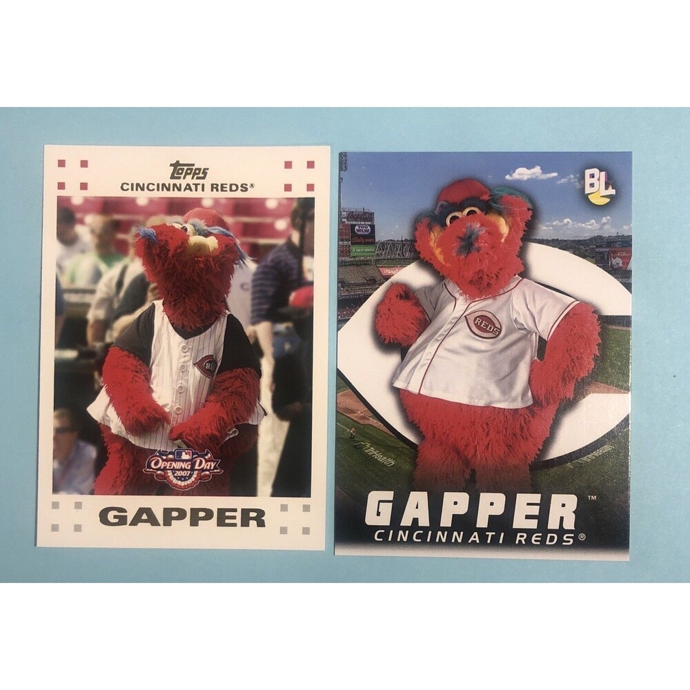 2 Gapper -Cincinnati Reds Mascot Cards -2007 #195 & 2023 #M-7- NM